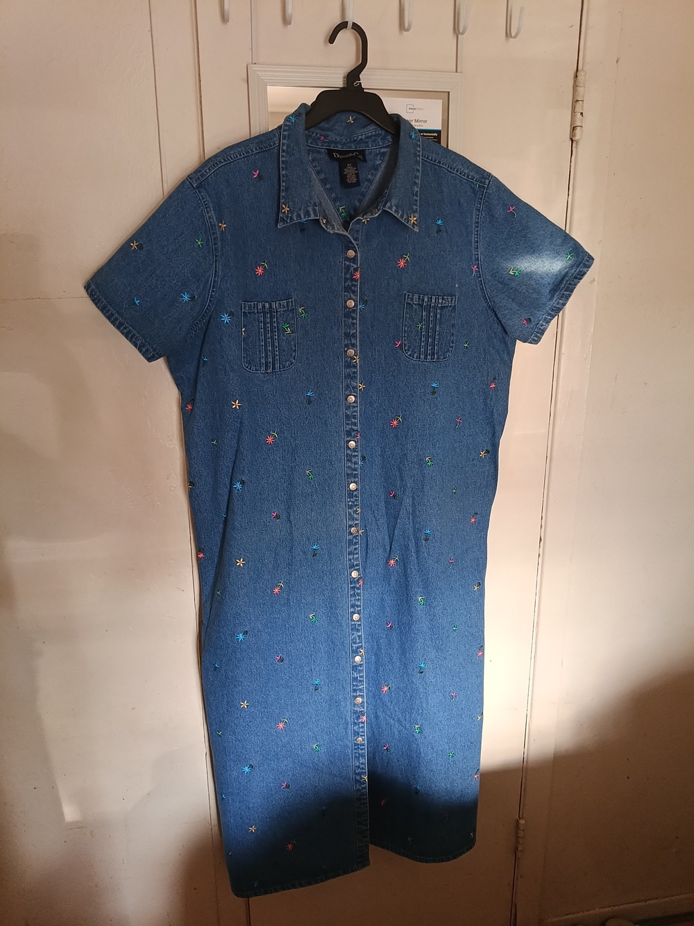 Denim & CO. Blue Denim Maxi Dress with Multicolor Embroidery